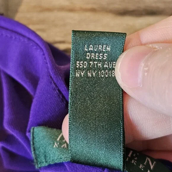 Y2K Lauren Ralph Lauren Sz 4 Purple Jersey Faux Wrap Dress Sleeveless Below Knee - Picture 10 of 13